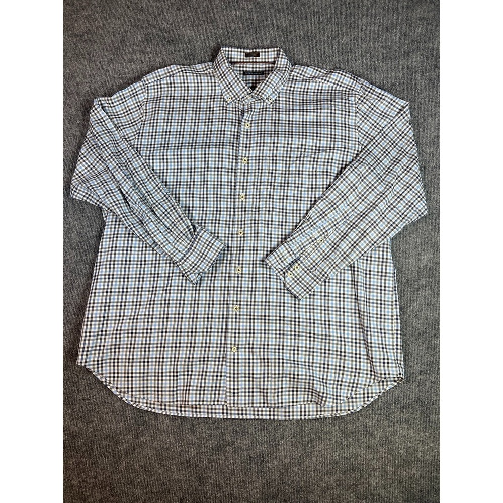 Peter Millar Men's XXL Blue Black Gingham Check 100% Cotton Button Down‎ Shirt